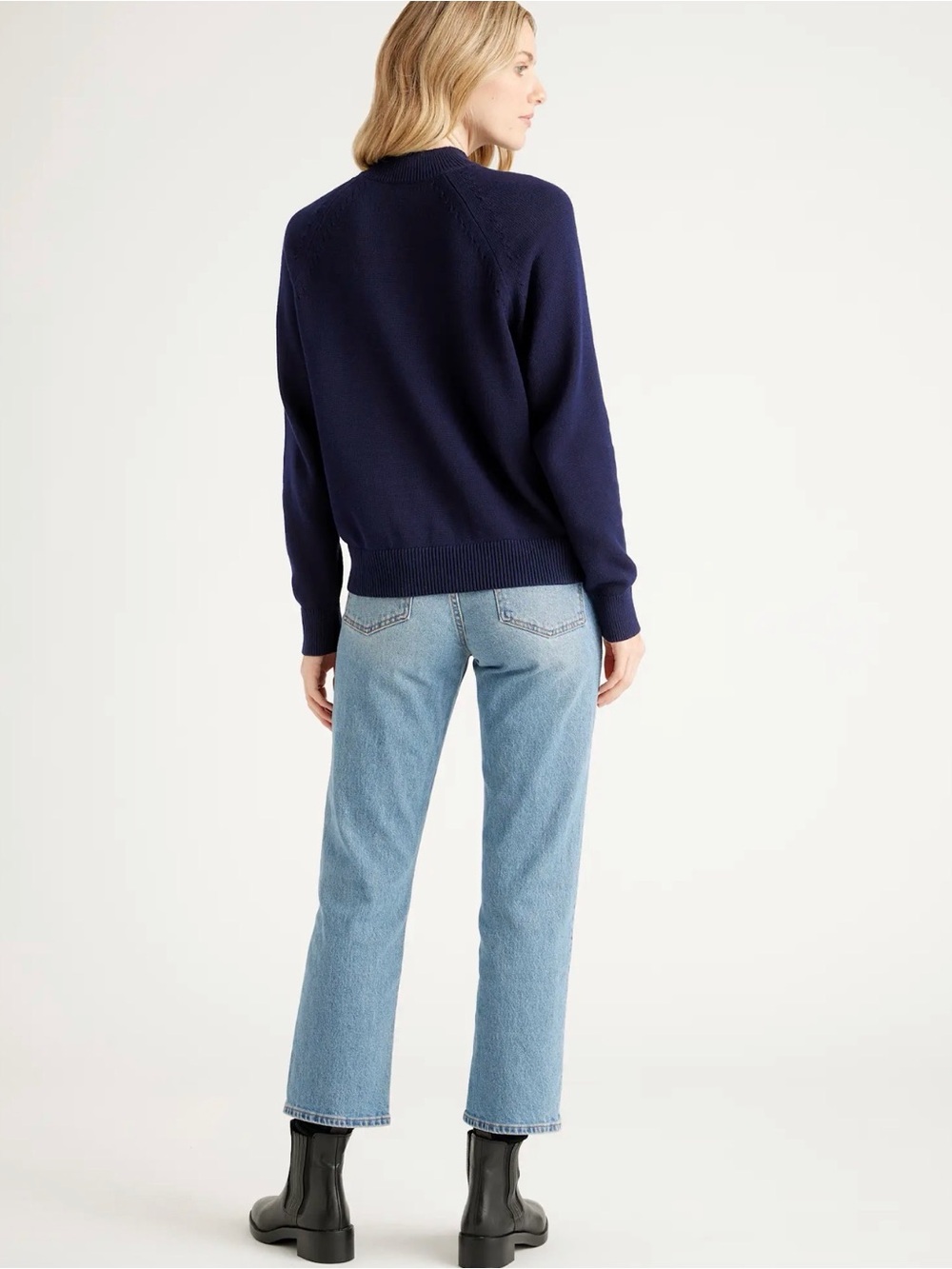 Quince Organic Cotton Mock Neck Sweater navy Size Large 713 - Picture 3 of 4